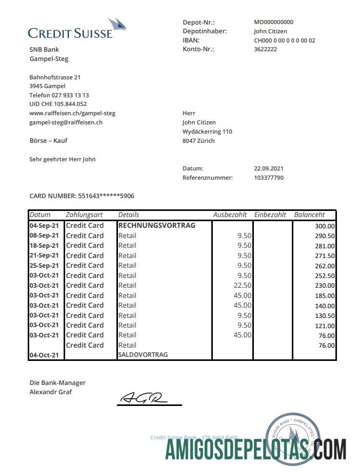 Switzerland Credit Suisse Excel Pdf amostra